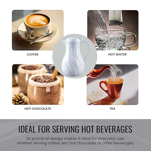 OCS Parts Set of 6 Easy Pour Thermal Coffee Carafes | 10-Inch Insulated Hot and Cold Beverage Pitcher Server for Coffee, Tea, Hot Chocolate and Water | 42-Ounce | White