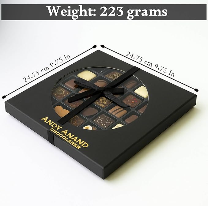 Andy Anand Chocolatier Belgian Chocolate Truffles Gift Box Handcrafted Gourmet Chocolate European Imported Chocolate Truffles Perfect as Chocolate Gifts For Women (25 Pcs,7.8 Oz)