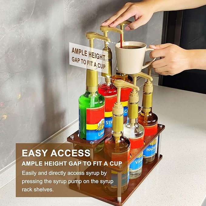 Coffee Syrup Organizer Rack,2-Tier Coffee Syrup Stand Holder for Coffee Station Countertop,6 Bottles Storage Display Shelves for Wine, Dressing Cocktail in Coffee Bar