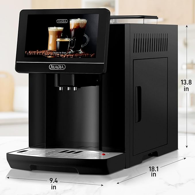 Zulay Kitchen Magia Ultra LUX Super Automatic Espresso Machine, Bean-to-Cup Coffee Maker with Built-In Grinder, Automatic Milk System, 19 One-Touch Specialty Drinks, Touchscreen, Black