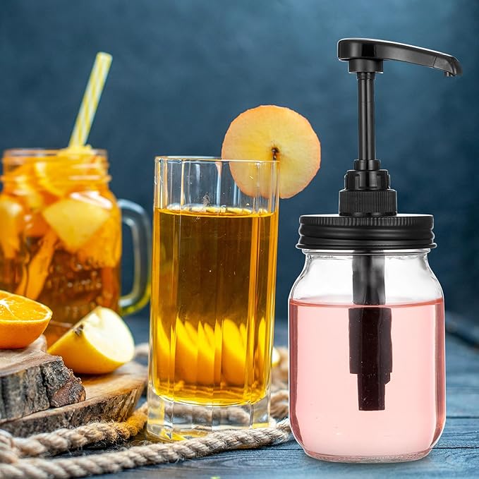8 Pack Mason Jar Syrup Dispenser Pump Lids Coffee Syrup Dispenser for Regular Mouth Mason Jar Rustproof Plastic Pump for Honey, Liquid Condiments, Ketchup, Coffee Glaze
