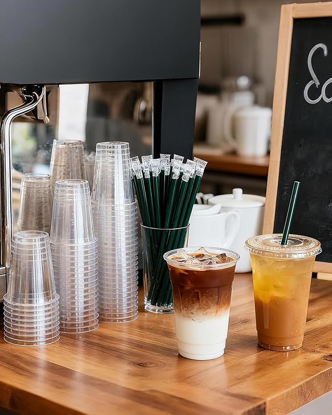Goodluck 100 Pack 16oz Plastic Cups with Lids and Green Straws, Clear Disposable Iced Coffee Cups, Food Safe Cold Drink Cups for Bubble Tea, Smoothies & Shakes, BPA Free