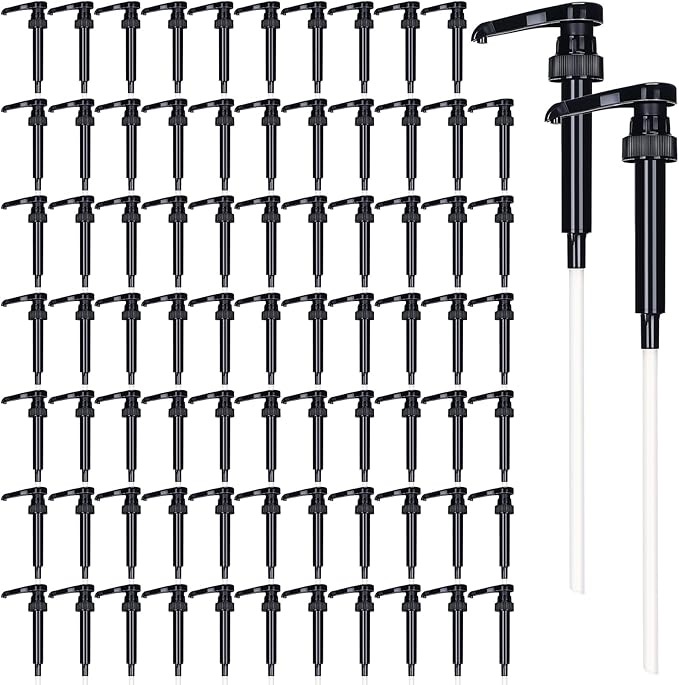 Geetery 50 Pcs Coffee Syrup Pumps Skinny Pumps for 25.4 Oz/750ml Coffee Syrup Bottles for Home Bar Soda Cherry Juice Cocktails(Black)