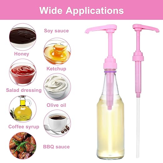 16 Pcs Coffee Syrup Pump with 16 Pcs Tubes, Pink Plastic Replacement Pumps for Bottles 750 ml - 1 L for Coffee, Flavorings, Reusable Syrup Pump Dispenser