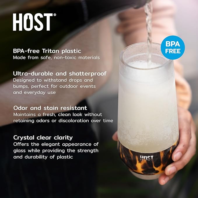HOST Champagne Freeze Double-Walled Stemless Wine Glasses Freezer Cooling Cups with Active Cooling Gel and Insulated Silicone Grip - 9 Oz Plastic Tumblers, Seafoam Tint, Set of 2