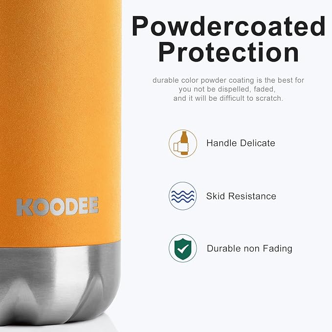 koodee Insulated Water Bottle, 17 oz Stainless Steel Double Wall Vacuum Flask Cola Shape Leak Proof Sports Water Bottle (Mango Yellow)