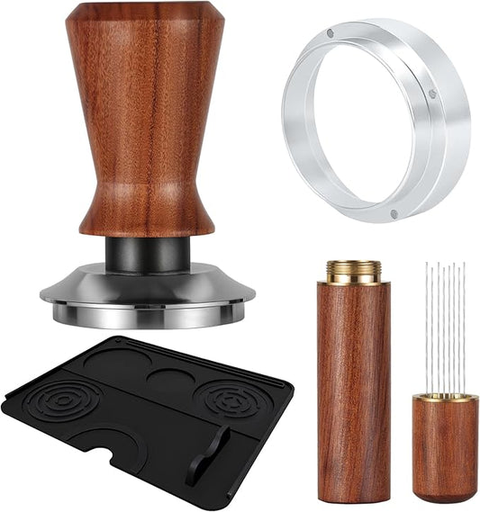53mm Espresso Accessories Kit Spring Loaded Calibrated Espresso Tamper Espresso Tamping Mat Wdt Tool Dosing Funnel Set Coffee Tamper Espresso Machine Accessories for 53 mm Portafilter Barista Tool