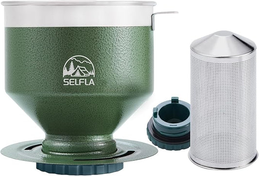 Stainless Steel Pour Over Coffee Filter, Reusable Dripper for Insulated Mugs, Paperless Coffee Maker for Hiking, Camping & Outdoor Adventures, Rinse-clean & Portable - Green