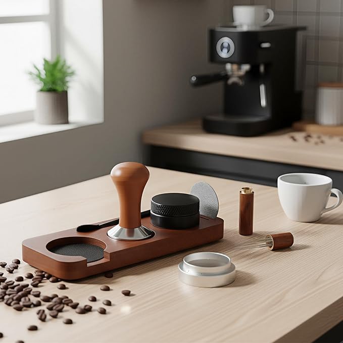 Ferrochef 7 Pcs Espresso Accessories Kit, 51 mm Coffee Tamper Set Espresso Machine Accessories Coffee Tamper Wdt Tool Dosing Funnel Puck Screen Brush Tamping Station for 51 mm Barista Tools