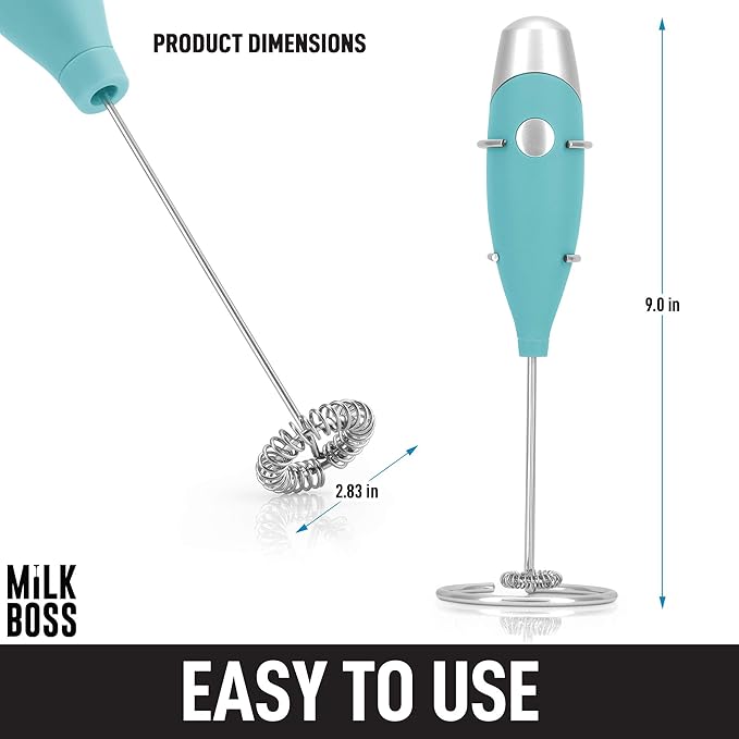 Milk Boss Matcha Whisk - Handheld Electric Stirrer - Frother Wand & Drink Mixer - Whisk for Green Tea - Durable Stainless Steel Blender - Smooth Teal Mighty