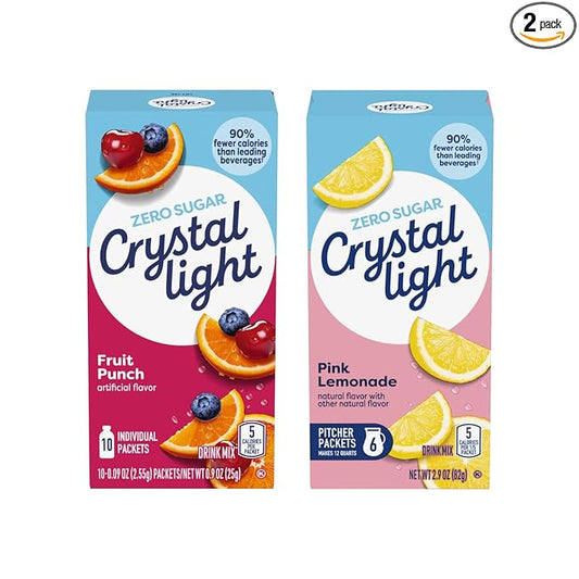 Crystal Light Sugar-Free Pink Lemonade Multi-Serve Drink Mix (2.9 oz) & Fruit Punch On-The-Go Powdered Drink Mix (10 CT, 1 Ea.) (Variety Pack)