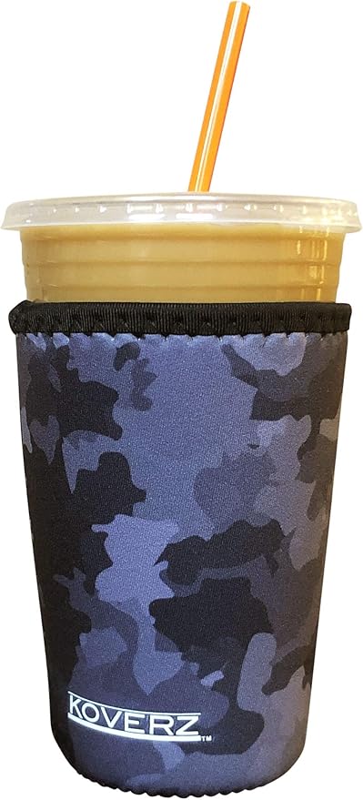 Koverz Iced Coffee Sleeve, Insulated Neoprene Cup Sleeve, Fits a 24 Oz. Coffee Cup, Washable and Reusable, Iced Coffee Accessories, Medium Black Camo