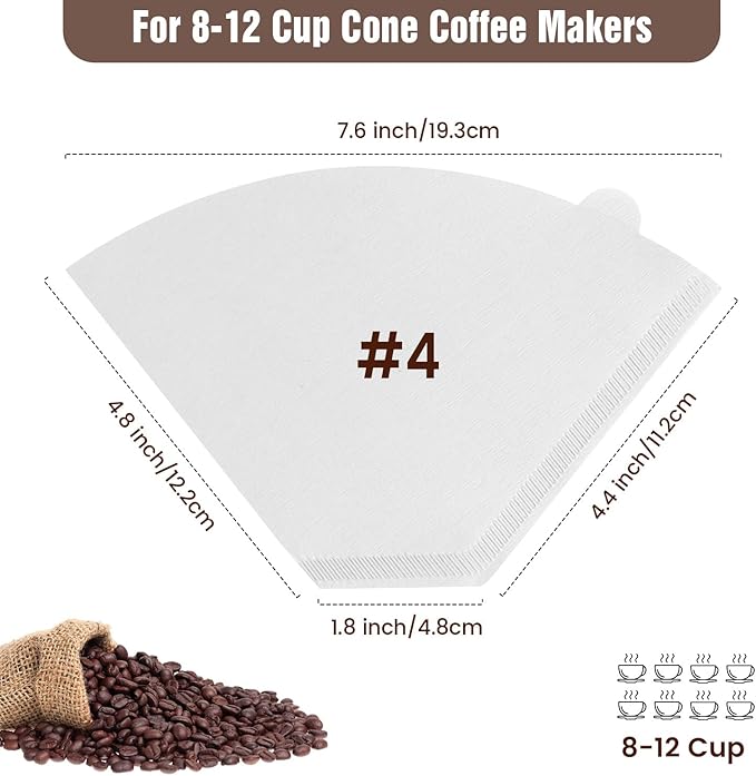 200 Count Cone Coffee Filters #4, Clinuse White Size 04 Coffee Filters 8-12 Cup, Disposable Natural Paper Filters, No.4 Cone Filters for Ninja, Cuisinart, Pour Over and Drip Coffee Maker