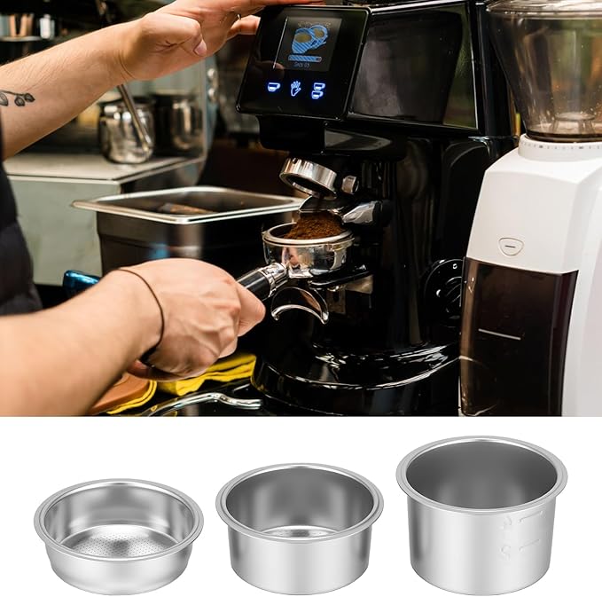 51mm Stainless Steel Coffee Filter Basket Silver Portafilter Basket Reusable Espresso Coffee Filter Pressurized Single/Double/Four Cup Single Wall Coffees Filters Machine Replacement Accessories