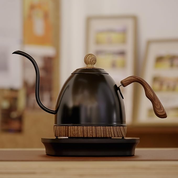 Electric Stainless Steel Gooseneck Kettle Temperature Control Variable For Coffee Tea Pour Over 1000 Watt Quick Heating,0.8QT,BPA free, dry-boil Protection, Touch Screen control 110VAC1000W US PLUG