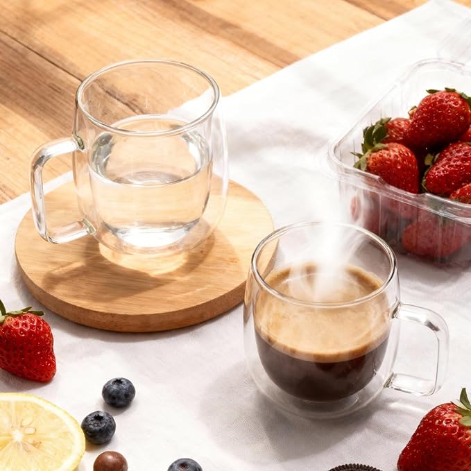 Glass Coffee Cups, Double Walled Glass Coffee Mugs 14oz, Insulated Clear Coffee Mug for Espresso Cappuccino Latte Tea Hot Iced Beverage, Expresso Cups coffee mugs set of 4 glass