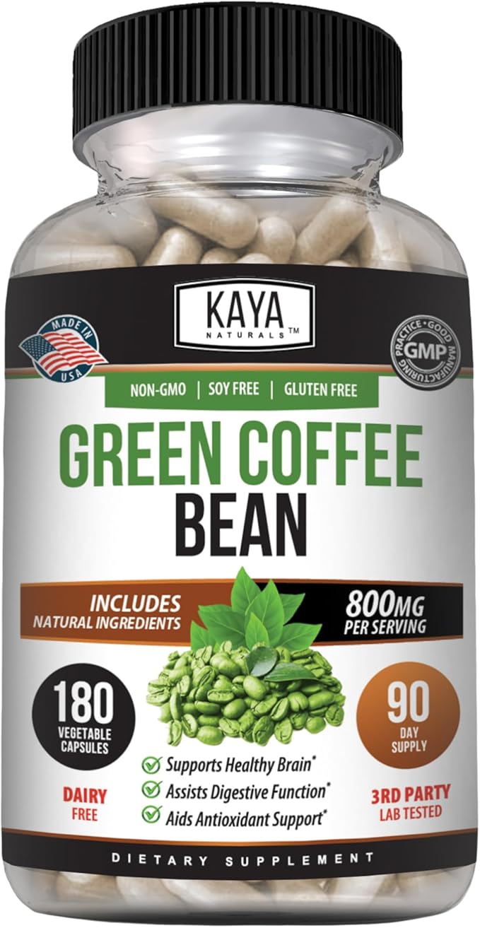 Kaya Naturals Green Coffee Bean Extract - Non-GMO, Gluten-Free Supplement 180 Count