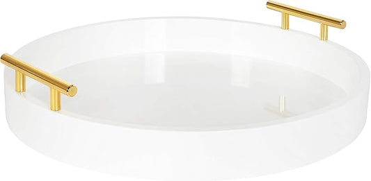 Kate and Laurel Lipton Modern Round Tray, 18" Diameter, White and Gold, Decorative Accent Tray for Storage and Display