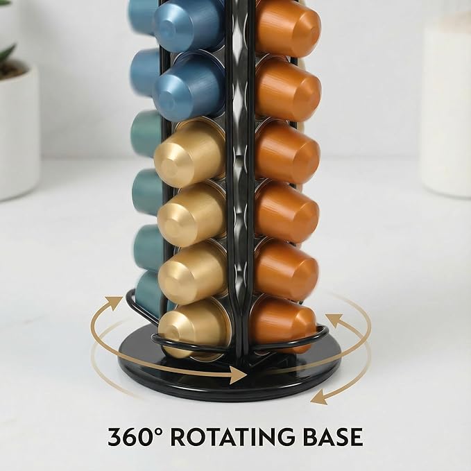 Coffee Pod Holder for Nespresso OriginalLine Capsules, Rotating Carousel Coffee Pods Holder Coffee Station Organizer Countertop Storage Rack -Black/40 Pods Capacity