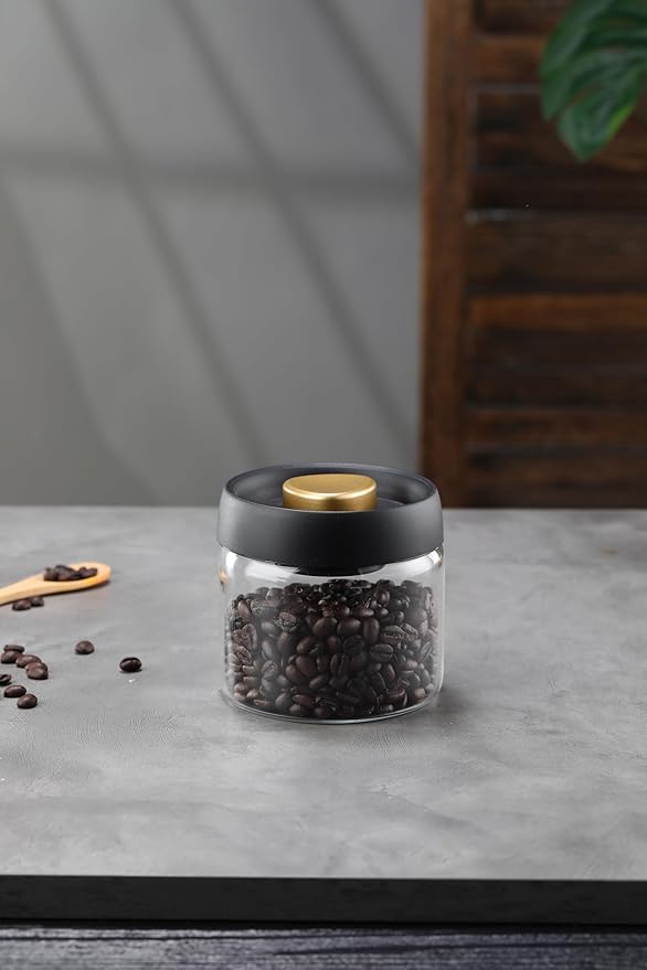 LOEZ Coffee Bean Storage Container Airtight, Lid Sealed with Press-Down Vacuum, Borosilicate Glass Coffee Canister for Ground Coffee, Tea, Beans, Spices (2 x Small - Clear)