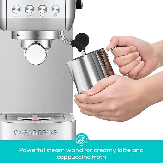 CASABREWS 3700 Essential Espresso Machine 20 Bar, Stainless Steel Cappuccino & Latte Machine with Steam Frother for Home, 43.9oz Water Tank, Coffee Gift for Women & Men, Silver