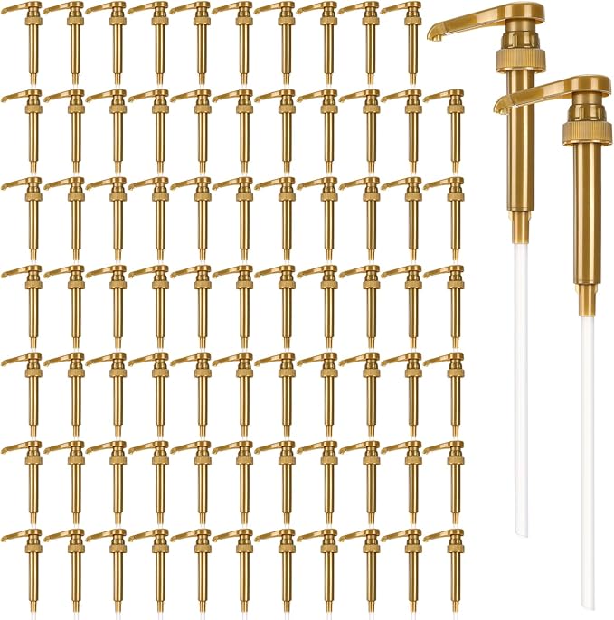 Geetery 50 Pcs Coffee Syrup Pumps Skinny Pumps for 25.4 Oz/750ml Coffee Syrup Bottles for Home Bar Soda Cherry Juice Cocktails(Gold)