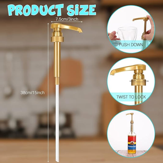 Zopeal 8 Pieces Coffee Syrup Pump Dispenser Fits 750ml/25.4oz Bottles, Skinny Syrup Pump for Coffee Flavoring, Creamers, Caramel, Beverages, Kitchen Cafe Bar Drinking Mixes Food Dispenser(Gold)