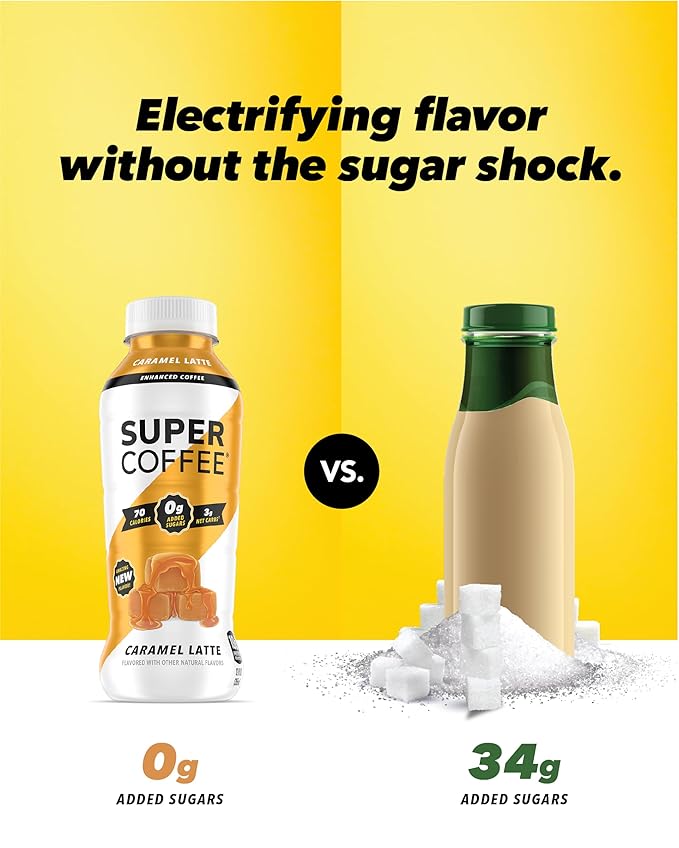 SUPER COFFEE, Keto Protein Coffee (0g Added Sugar, 10g Protein, 70 Calories) [Caramel] 12 Fl Oz, 12 Pack | Iced Smart Coffee - SoyFree GlutenFree