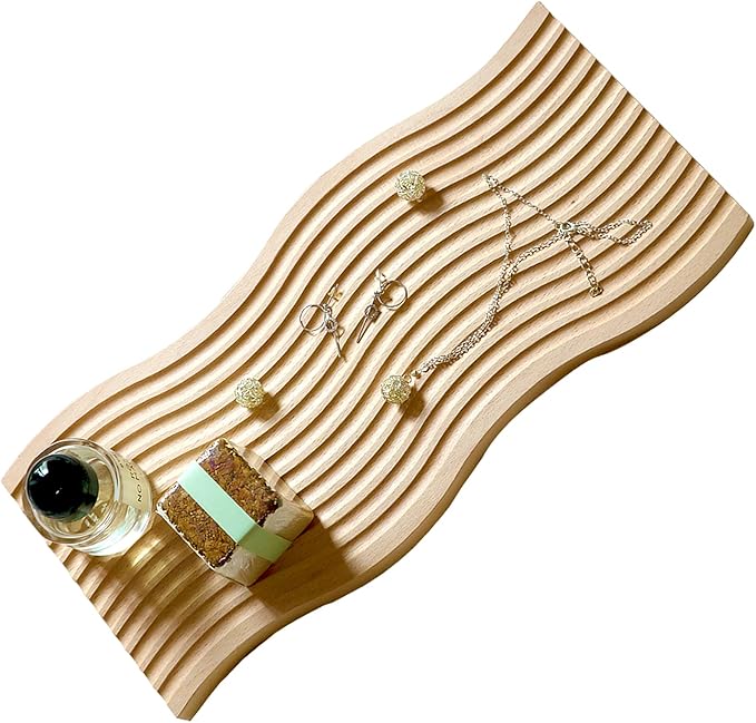 BLOFLO Decorative Tray Wave Shaped Natural Wooden Trays for Decor, Rustic Wood Serving Tray, Wood Decorative Trays for Coffee Table, Crystal Tray for Stones, Ottoman Tray for Living Room Home Kitchen