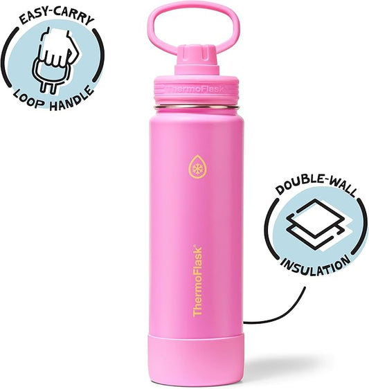 ThermoFlask 24 oz Double Wall Vacuum Insulated Stainless Steel Water Bottle with Spout Lid, Shocking Pink