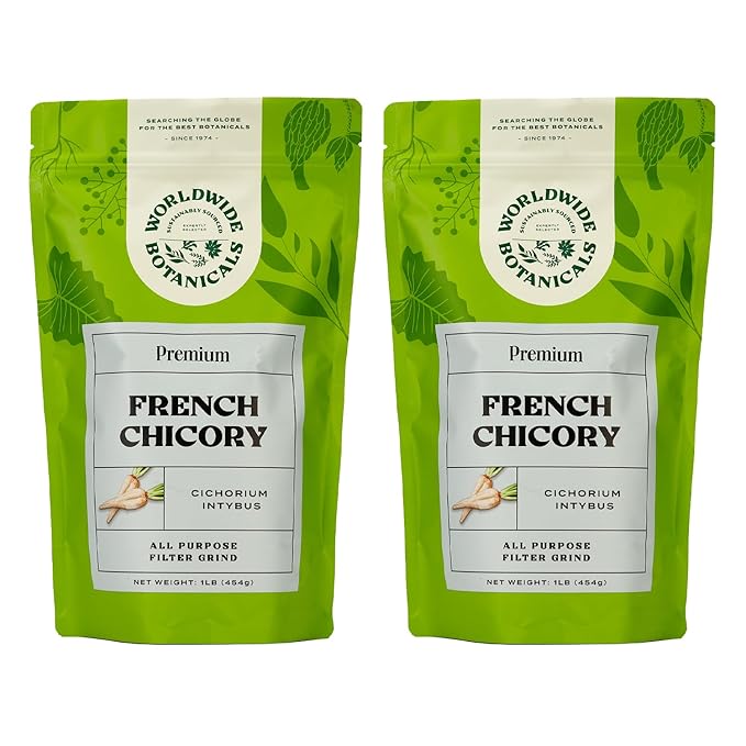 Worldwide Botanicals French Chicory Root, 1 Pound - Brew Like Coffee, Blend Roasted Chicory Root With Coffee, Prebiotic, Acid Free, Caffeine Free, Kosher, Pack of 2