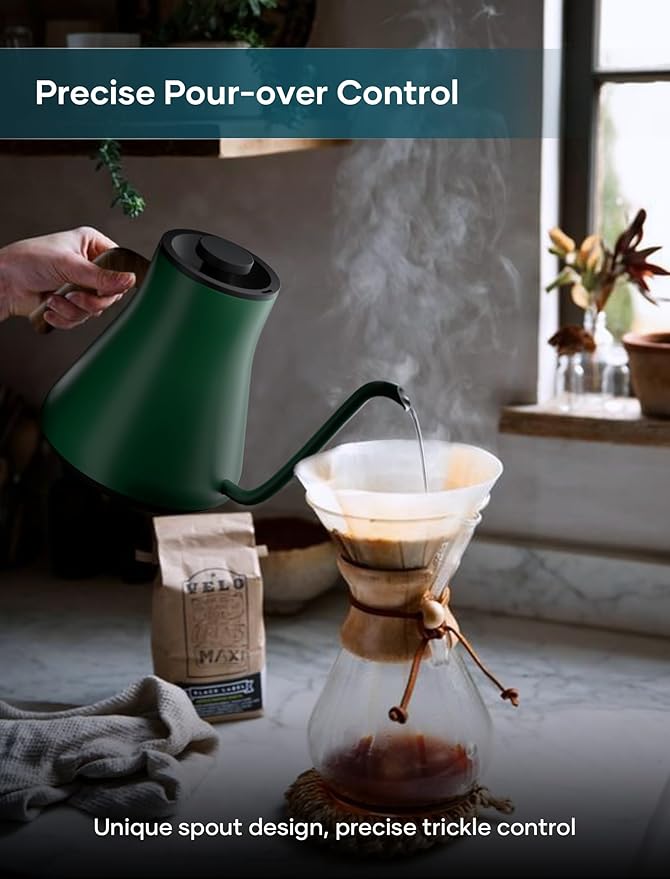 INTASTING Electric Kettles, Gooseneck Electric Kettle, ±1℉ Temperature Control, Stainless Steel Inner, Quick Heating, for Pour Over Coffee, Brew Tea, Boil Hot Water, 0.9L Hunter Green