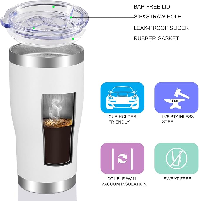 VEGOND 20oz Tumbler Stainless Steel Tumbler Cup with Lid And Straw Vacuum Insulated Double Wall Travel Coffee Mug(White 12 Pack)