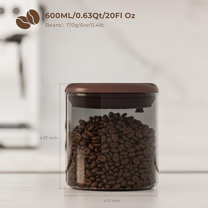 Coffee Canisters with Airtight Lids- Amber Glass Coffee Container with One-Way Valve to Lock in Freshness - Ideal for Coffee Bean, Dry Food Storage, Compact 6OZ Jar for Countertop, 2 Pack