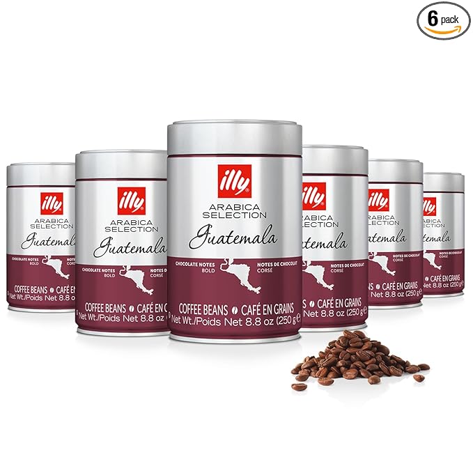 illy Whole Bean Coffee, Guatemala Single Origin Dark Roast, 100% Arabica, Premium Italian Coffee, Ideal for Espresso, Drip, Moka and French Press Brewing, 8.8oz, 6 Pack