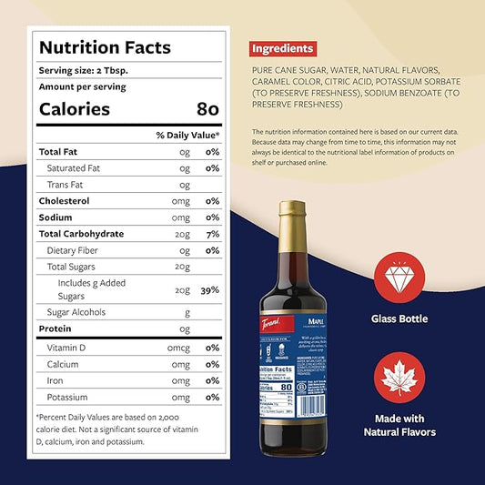 Torani Coffee Syrup, Maple Flavoring for Drinks, Glass Bottle with Pump Included, 25.4 Fl Oz