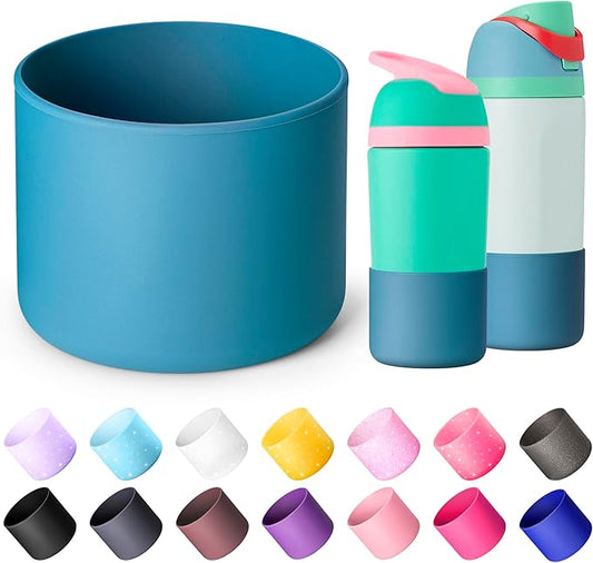 Silicone Water Bottle Boot for Owala 14/16oz, Anti-Slip Protective Sleeve Bottom Bumper Protector for Owala Kids 12 oz Tumbler, Flip 14 oz and FreeSip 16 oz Water Bottle (Denim Blue)