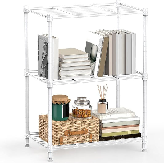 M MZG 450 lbs Wire Storage Shelving 3-Tier Utility Shelving Unit Steel Organizer Wire Rack for Home,Kitchen,Office,White (11.8" D x 17.7" W x 26.4" H)