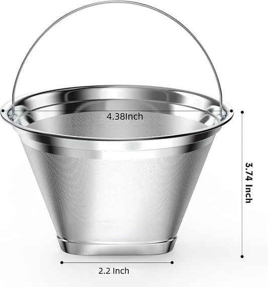 Stainless Steel Reusable Coffee Filter Compatible with Ninja Coffee Maker, 4 Cone Coffee Filters Coffee Basket, Permanent Coffee filters fit for Ninja CFP201 CFP300