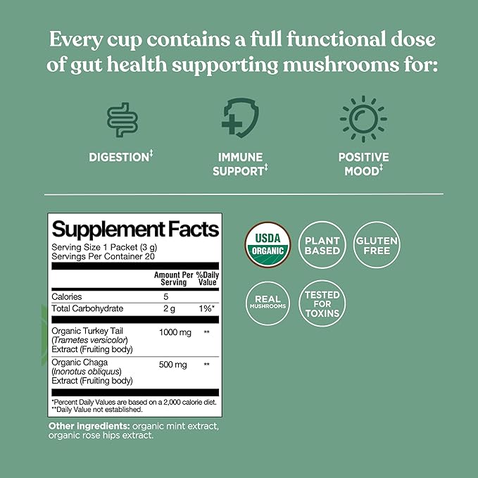 Chaga Mushroom Elixir by Four Sigmatic | Coffee Alternative with Organic Chaga Mushroom Powder, Rose Hips & Mint | Immune Support & Overall Wellness | Pack of 20
