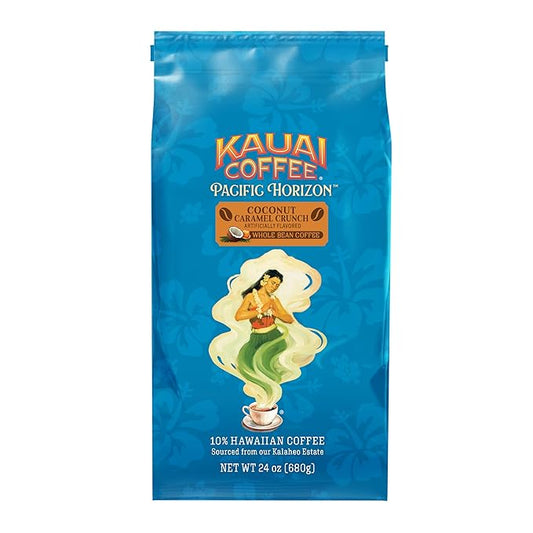 Kauai Coffee Whole Bean Coffee – Smooth, Non-Bitter Medium Roast Pure Arabica – Nutty Caramel and Tropical Coconut – Grown on Hawaii's Largest Coffee Farm – Coconut Caramel Crunch, 1 Pack of 24oz