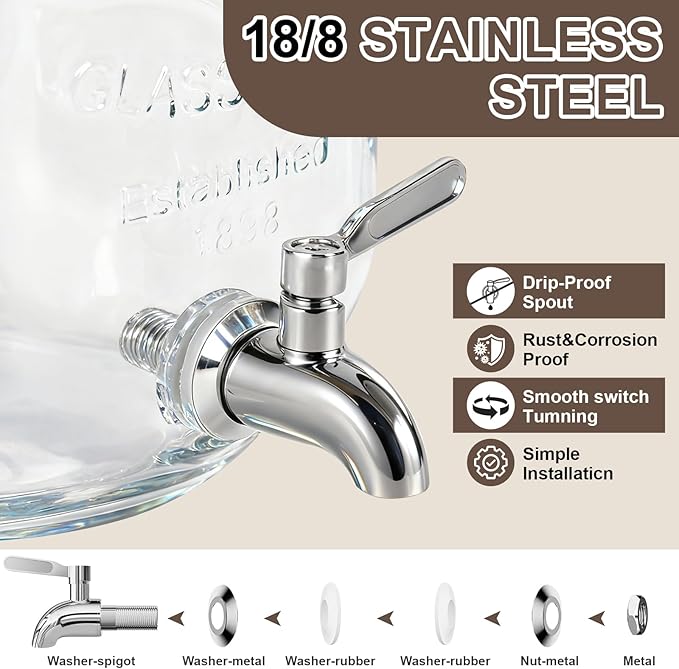 Cold Brew Coffee Maker With Silicone Mat, Cold Brew Pitcher,1 Gallon Glass Pitcher With Stainless Steel Filter,304 Stainless Steel Leak-Proof Spigot,Large Iced Coffee Maker for Home, Easy to Use