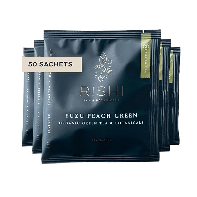 Rishi Tea Yuzu Peach Green Tea - Organic Loose Leaf Green & Herbal Blend, Naturally Sweet & Low Caffeine, Enjoy Hot or Iced - 50 Count
