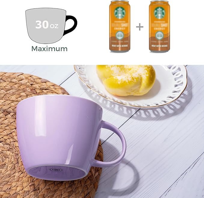 Extra Large Ceramic Coffee Mug, Jumbo Soup Mug, Porcelain 30 oz (900ml) Lavender Purple Coffee Cup, Wide Mouth Big Oversized Tea Cup, Ideal for Espresso, Latte and Milk, Beverages or Food, Purple
