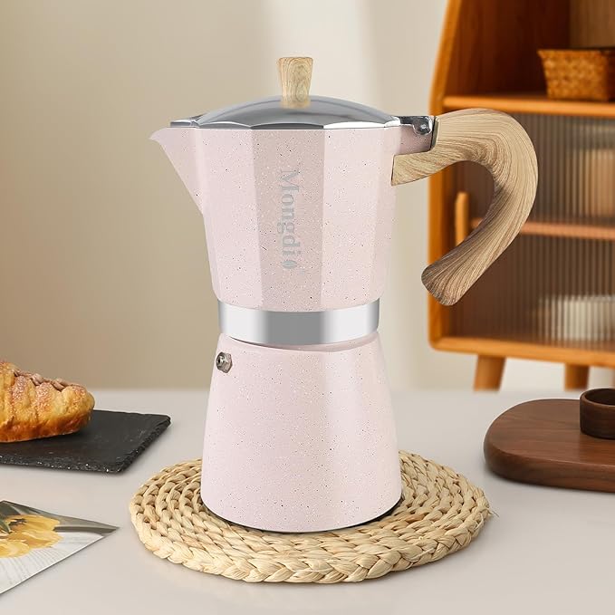 Mongdio Stovetop Espresso Maker Moka Pot, Cuban Coffee Maker Stove top coffee maker Moka Italian Espresso Greca Coffee Maker Brewer Percolator, 12 Espresso Cups, 20 oz - Pink