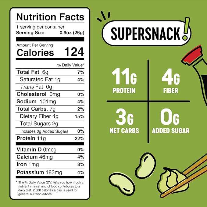 The Only Bean Crunchy Roasted Edamame Snacks (Wasabi Soy Sauce), Healthy High Protein Snacks, Low Carb, Keto Friendly, Gluten Free, Vegan, Lunch, Office, Adults and Kids, 0.9 Ounce (Pack of 10)