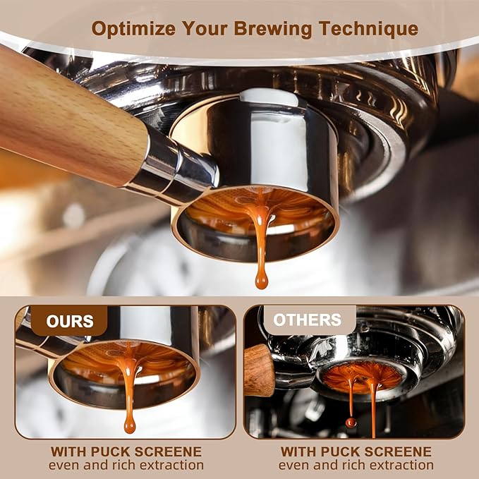 NKU 51mm Bottomless Portafilter 3 Ears with Puck Screen & Filter Basket, Natural Wood Handle, Fits CASABREWS CM5418 & 3700 Series Espresso Machines