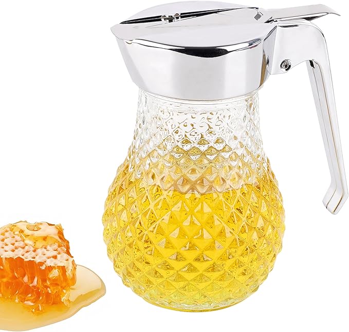 8.45 Oz Syrup Dispenser, Oil Dispenser Bottle with Non-Slip Handle, Reusable Syrup Bottle for Kitchen, No-Drip Pourers for Maple Syrup, Honey, Sirop (Transparent)