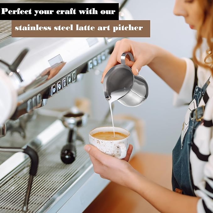 Honeydak 4 Pcs 2, 3, 5, 8 OZ Stainless Steel Bell Creamers Pitcher Mini Cup Container Espresso Shot Frothing for Serving Milk Coffee Cream for Restaurant Cafes Home