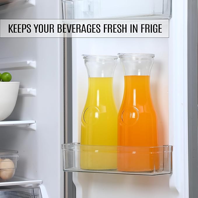 Set of 6 Glass Carafe with Lid, 1 Liter Beverage Serveware Carafe, Clear Glass Pitcher for Mimosa Bar, Brunch, Cold Water, Juice, Milk, Iced Tea, Lemonade